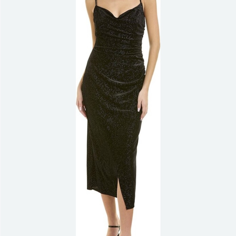 Laundry By Shelli Segal Black Ruched Slit Midi Dress